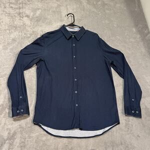 Buttercloth Shirt Mens Large Navy Micro Dot Long Sleeve Button Up Regular Fit